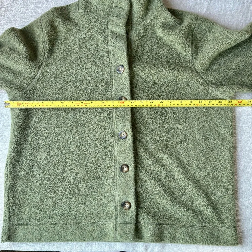 VINTAGE L.L. Bean Olive Green fleece button up cardigan size L - Picture 6 of 7